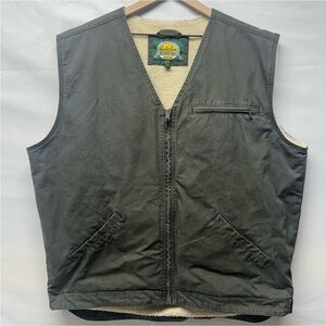 Cabela’s 2XL Tall Sherpa Lined Canvas Zip Vest Olive Green